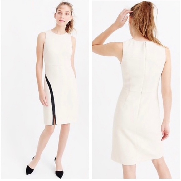 J Crew NWT Sleeveless Sheath Dress Cream Black Faux Leather Stretch Size 16 - Picture 15 of 16